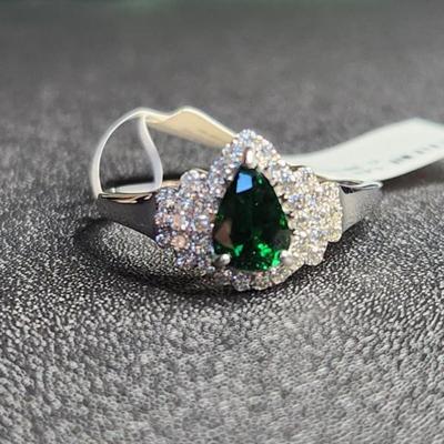 14k White Gold 1.51 Cttw Pear Tsavorite Diamond Ring Size 12