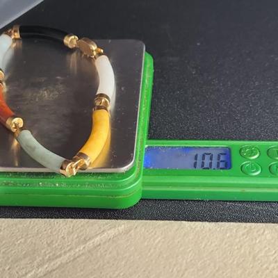 14k Multi Color Tubular Link Jade Bracelet Good Luck Clasp