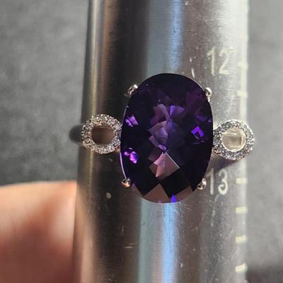 14k White Gold Amethyst Diamond Ring 5.30cttw Size 12.5
