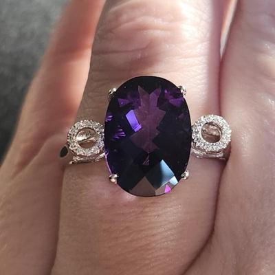 14k White Gold Amethyst Diamond Ring 5.30cttw Size 12.5