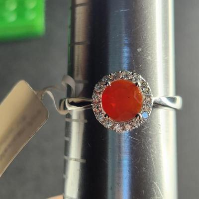 Brand New 14k White Gold Mexican Fire Opal Diamond Ring 1.07cttw