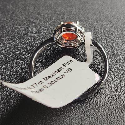 Brand New 14k White Gold Mexican Fire Opal Diamond Ring 1.07cttw