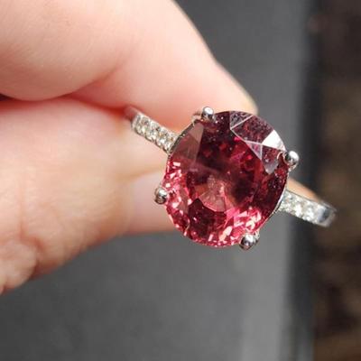 14k White Gold Oval 7.46 Cttw Malaya Garnet Diamond Ring Size 12