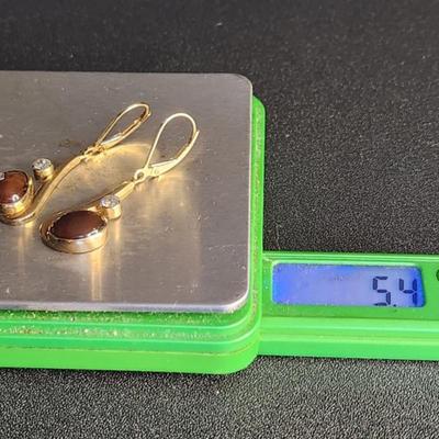 Very Rare 14k Gold Mexican Fire Agate Diamond Earrings
