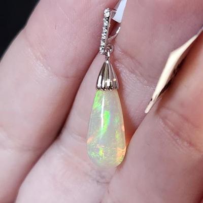 Stunning 3.44 Carat Teardrop 14k Opal Diamond Pendent