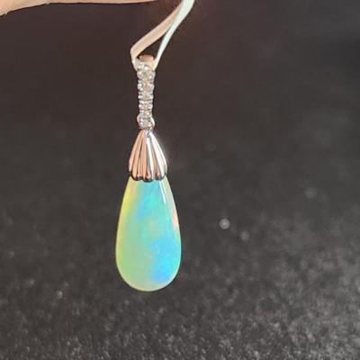 Stunning 3.44 Carat Teardrop 14k Opal Diamond Pendent
