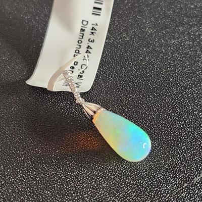 Stunning 3.44 Carat Teardrop 14k Opal Diamond Pendent