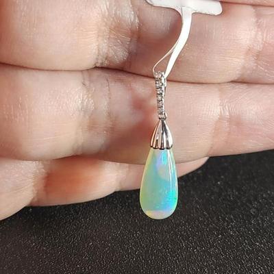 Stunning 3.44 Carat Teardrop 14k Opal Diamond Pendent
