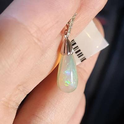 Stunning 3.44 Carat Teardrop 14k Opal Diamond Pendent