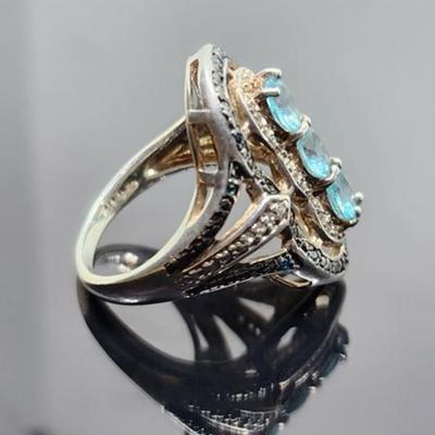 Sterling Silver 3 Green Stones- Art Deco Ring
