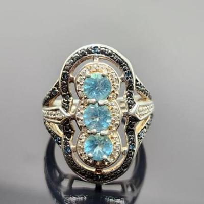 Sterling Silver 3 Green Stones- Art Deco Ring