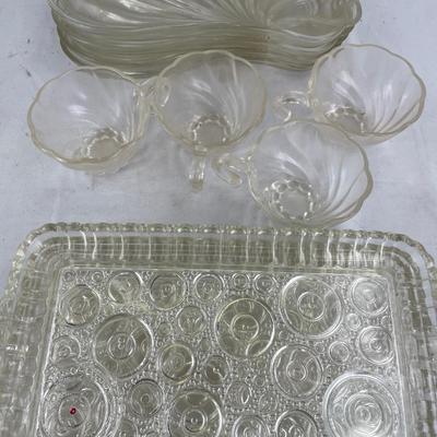Anchor Hocking Viking snack set & Hazel Atlas Swirl Shell Snack plate