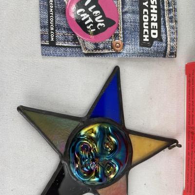 Stain glass star, brush, pin and cards