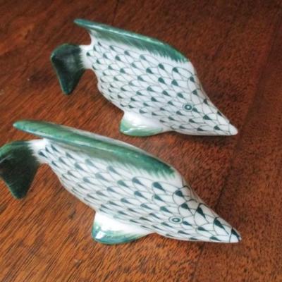 Vintage pair of Andrea HP green china fish