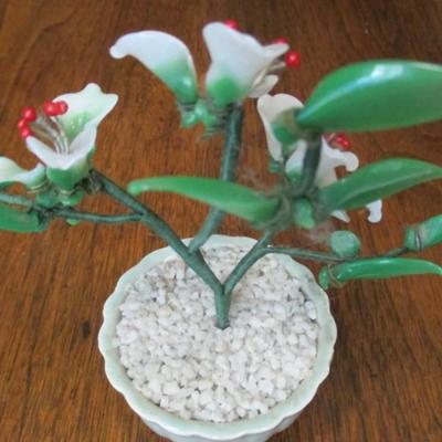 Antique Jade–agate floral bonsai tree
