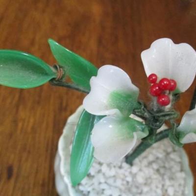 Antique Jade–agate floral bonsai tree