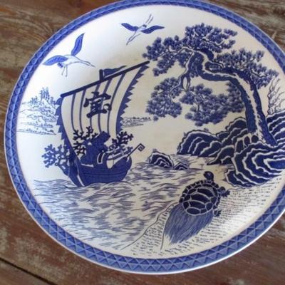 Antique Arita Amari blue & white cabinet display charger