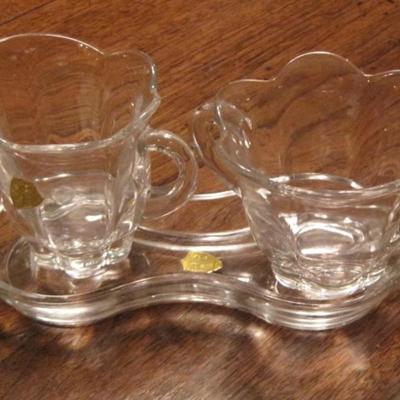 Vintage Tiffin sugar & creamer with underplate