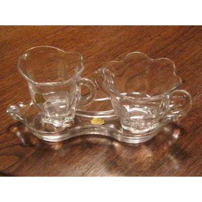 Vintage Tiffin sugar & creamer with underplate