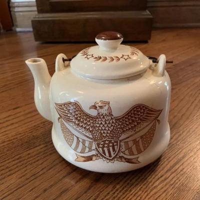 Vintage American brown eagle enamel handled teapot
