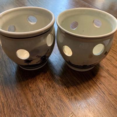 Pair of Holland Delft Blauw HP crocus planters