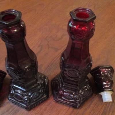 Vintage pair of Cape Cod ruby red Avon candlesticks