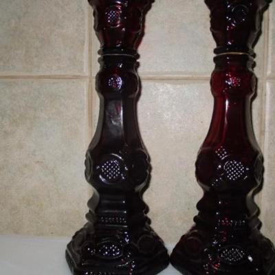 Vintage pair of Cape Cod ruby red Avon candlesticks