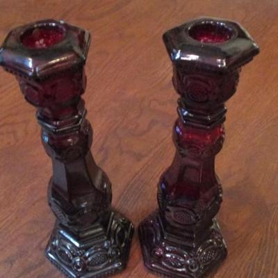 Vintage pair of Cape Cod ruby red Avon candlesticks