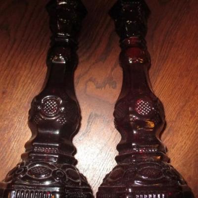 Vintage pair of Cape Cod ruby red Avon candlesticks