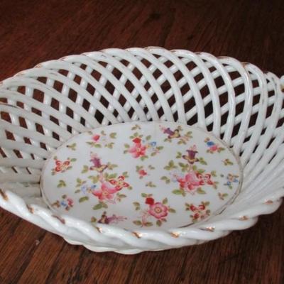 Vintage white rope, lattice porcelain bowl HP