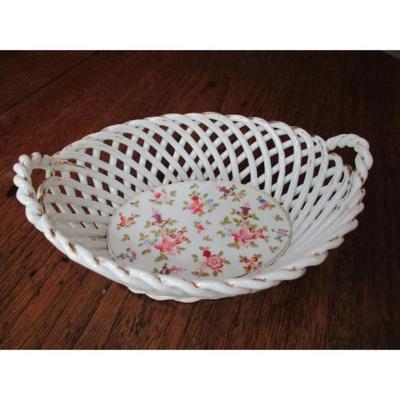 Vintage white rope, lattice porcelain bowl HP
