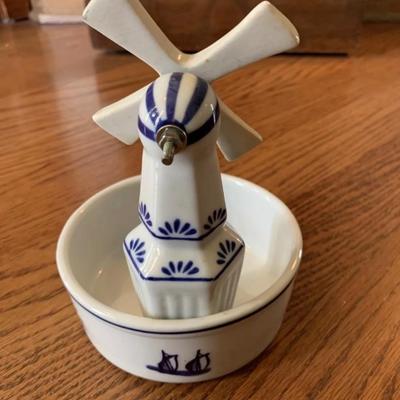 Vintage Delft porcelain windmill dish