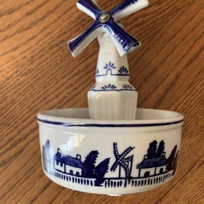 Vintage Delft porcelain windmill dish