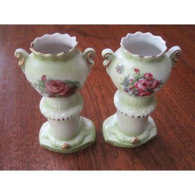 Pair of Bavarian HP pedestal vases
