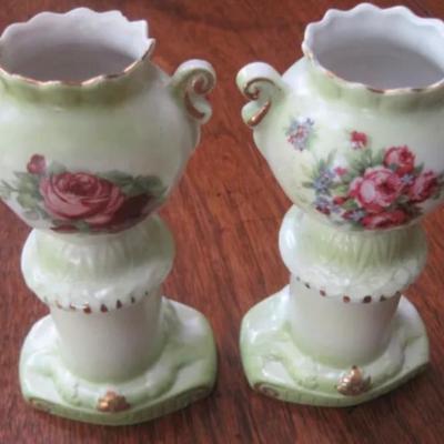 Pair of Bavarian HP pedestal vases