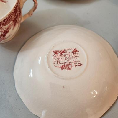 Collection of Tea Pots Cups Saucers Creamer Sugar Bowls Plates Gibsons, Johnson Brothers RS Germany Porcelain