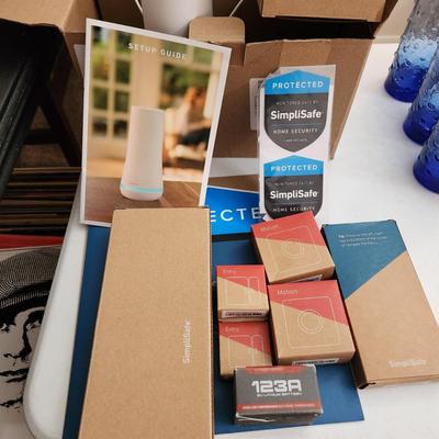 SimpliSafe Security Alarm System 2 Base Stations Motion Monitors Entry Systems batteries Sign