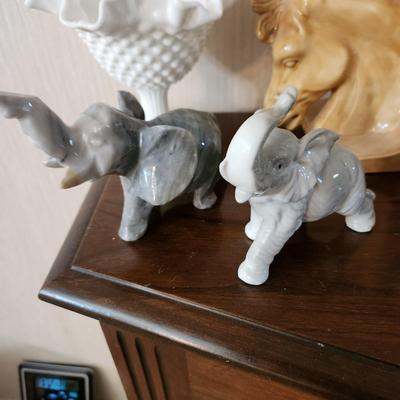 Lot of Collectibles Milk Glass Horse head Book Ends Elephants, Belleek, Lenox USA