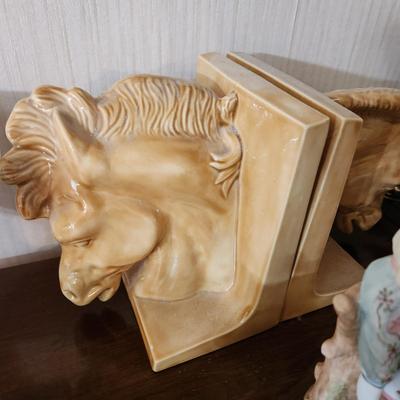 Lot of Collectibles Milk Glass Horse head Book Ends Elephants, Belleek, Lenox USA