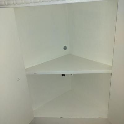 Vintage Corner Shelf with Enclosed Storage- Approx 26" Wide, 13" Deep, 71" Tall (No Contents)