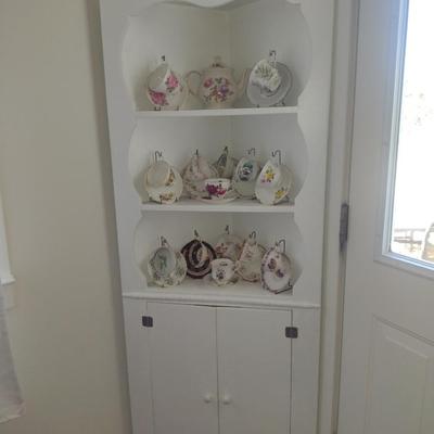 Vintage Corner Shelf with Enclosed Storage- Approx 26" Wide, 13" Deep, 71" Tall (No Contents)