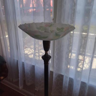 Metal Post Floor Lamp with Glass Shade- Approx 65" Tall