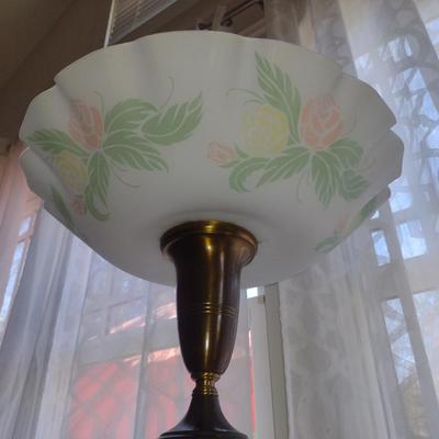 Metal Post Floor Lamp with Glass Shade- Approx 65" Tall