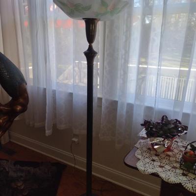Metal Post Floor Lamp with Glass Shade- Approx 65" Tall