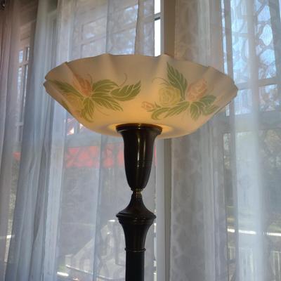 Metal Post Floor Lamp with Glass Shade- Approx 65" Tall