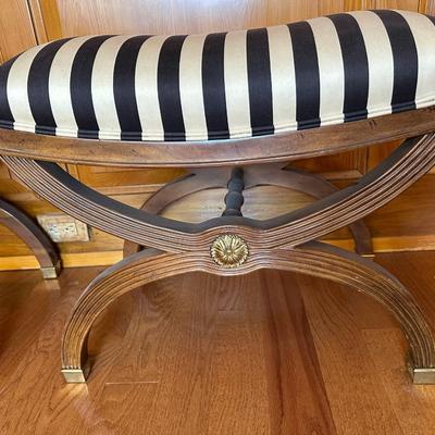 DREXEL Pair of Mahogany and Fabric Stools by Shirley Bracket