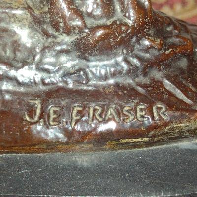 Signed Reproduction 'End of the Trail' Heavy Bronze Statue by James Earle Fraser- Approx 18 1/2" Tall