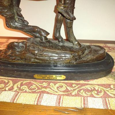 Signed Reproduction 'End of the Trail' Heavy Bronze Statue by James Earle Fraser- Approx 18 1/2" Tall