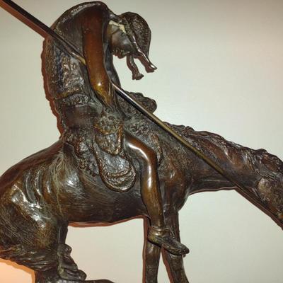 Signed Reproduction 'End of the Trail' Heavy Bronze Statue by James Earle Fraser- Approx 18 1/2" Tall