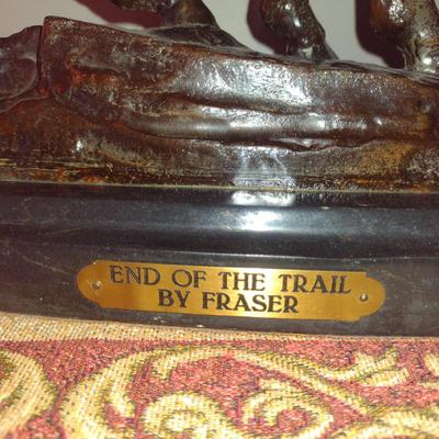 Signed Reproduction 'End of the Trail' Heavy Bronze Statue by James Earle Fraser- Approx 18 1/2" Tall